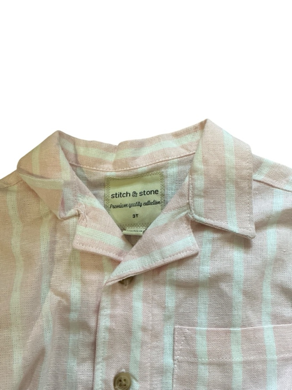 Stitch & Stone Cotton Stripe Button-Up Shirt & Cream Cotton Pants Set size 3T - Picture 2 of 4